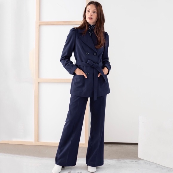 & Other Stories NWT Navy Twill Belted Trench Coat - Picture 10 of 10